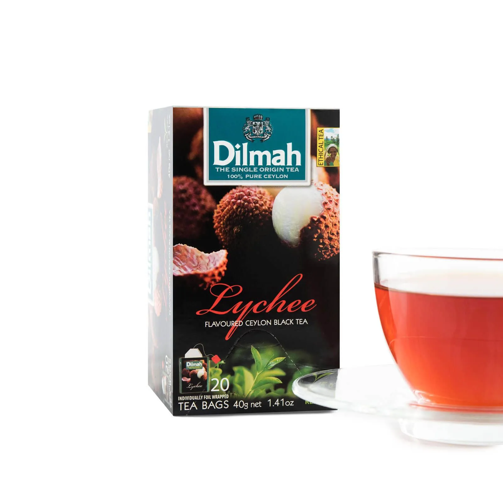 Pack of 20 individually wrapped tea bags of Lychee black tea