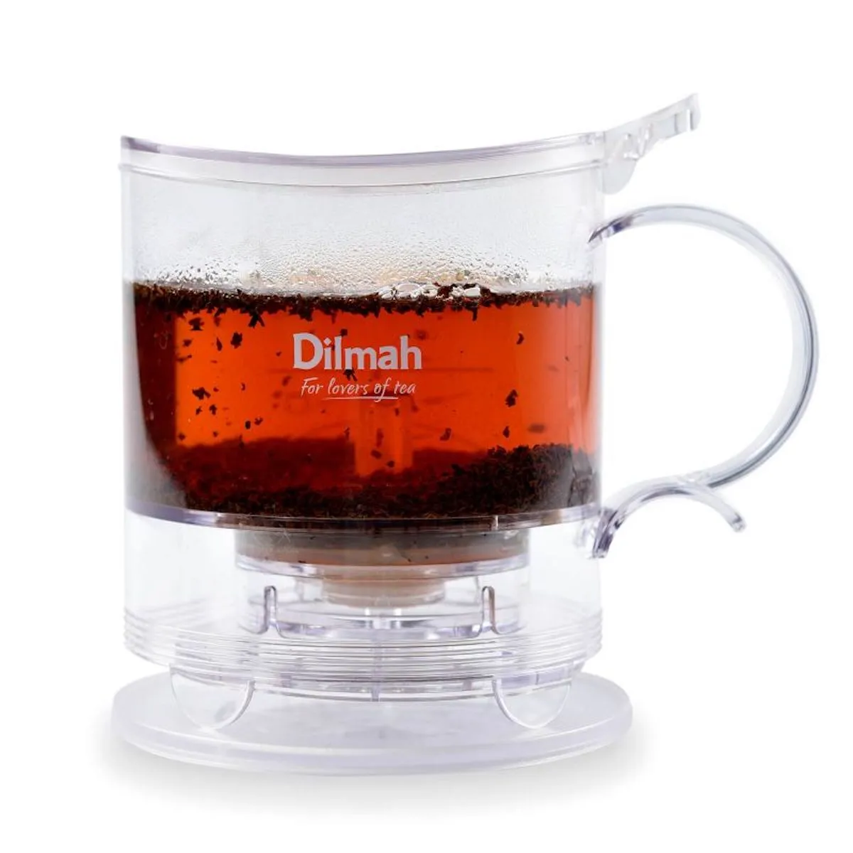 transparent perfect Cup Infuser with loose leaf black tea infusing in it.