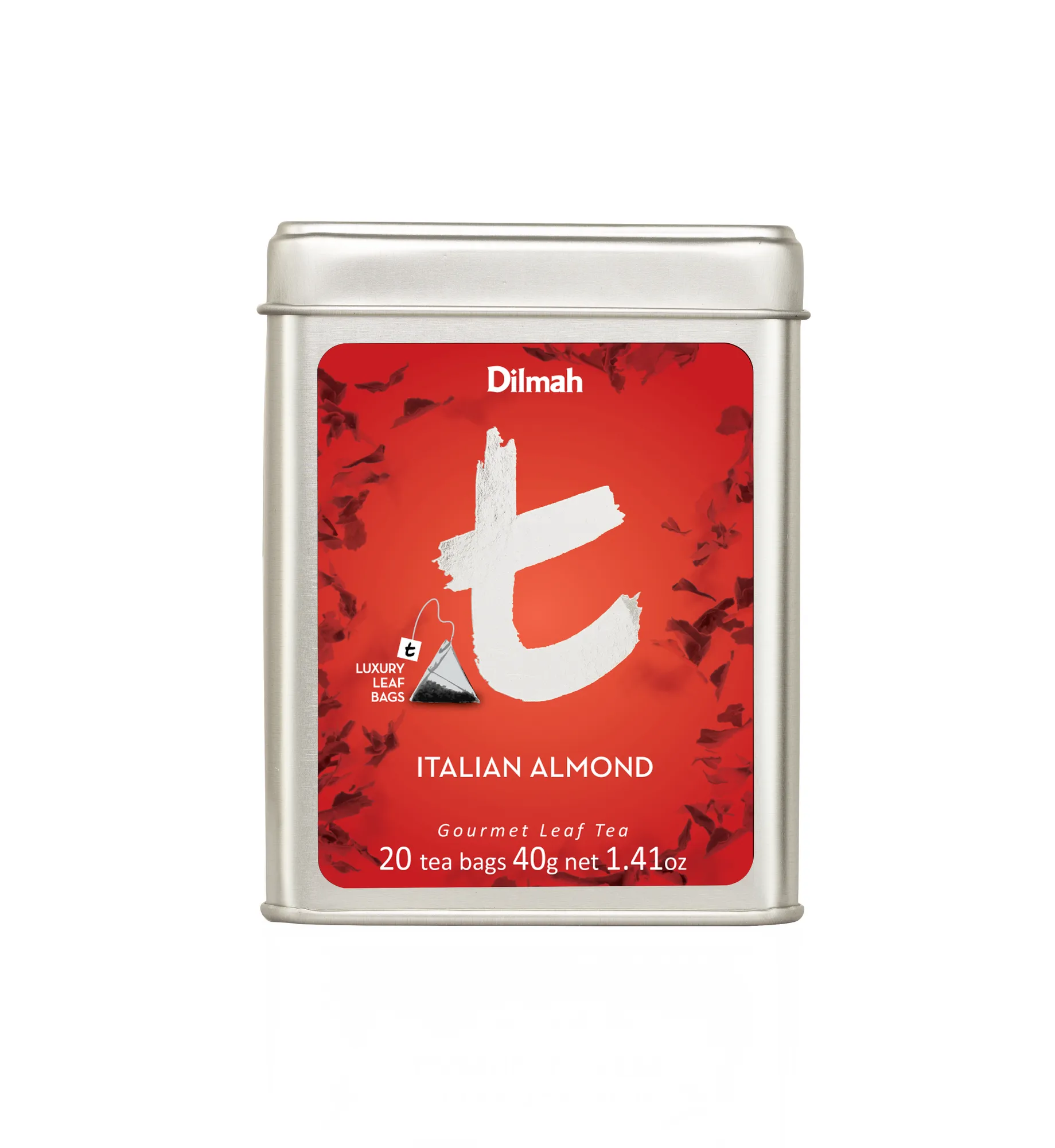 20 tea bags of Italian Almond black tea in tin