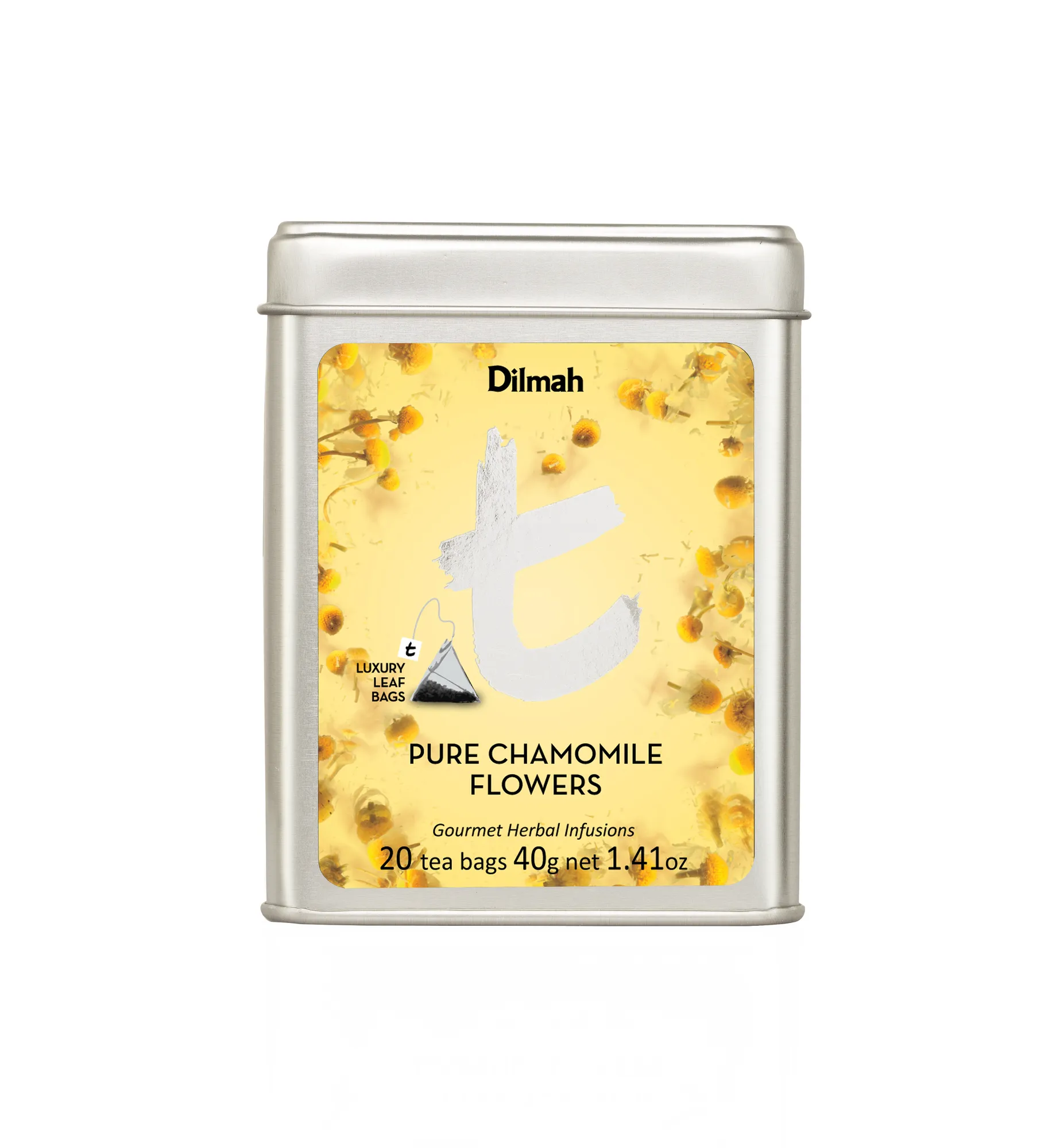 20 tea bags of Pure Chamomile Flowers in tin